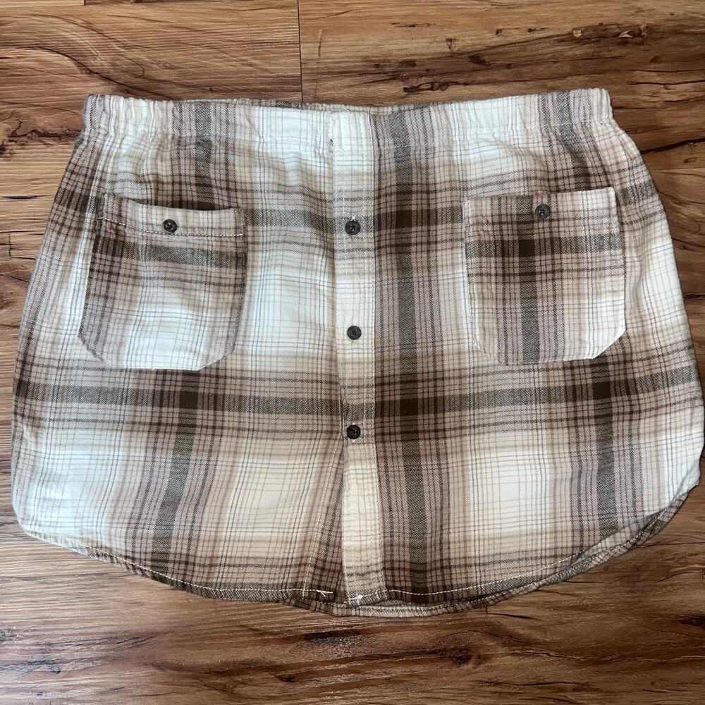 90s Beige Plaid Button Front Mini Skirt Soft Flannel Aesthetic Skirt Medium